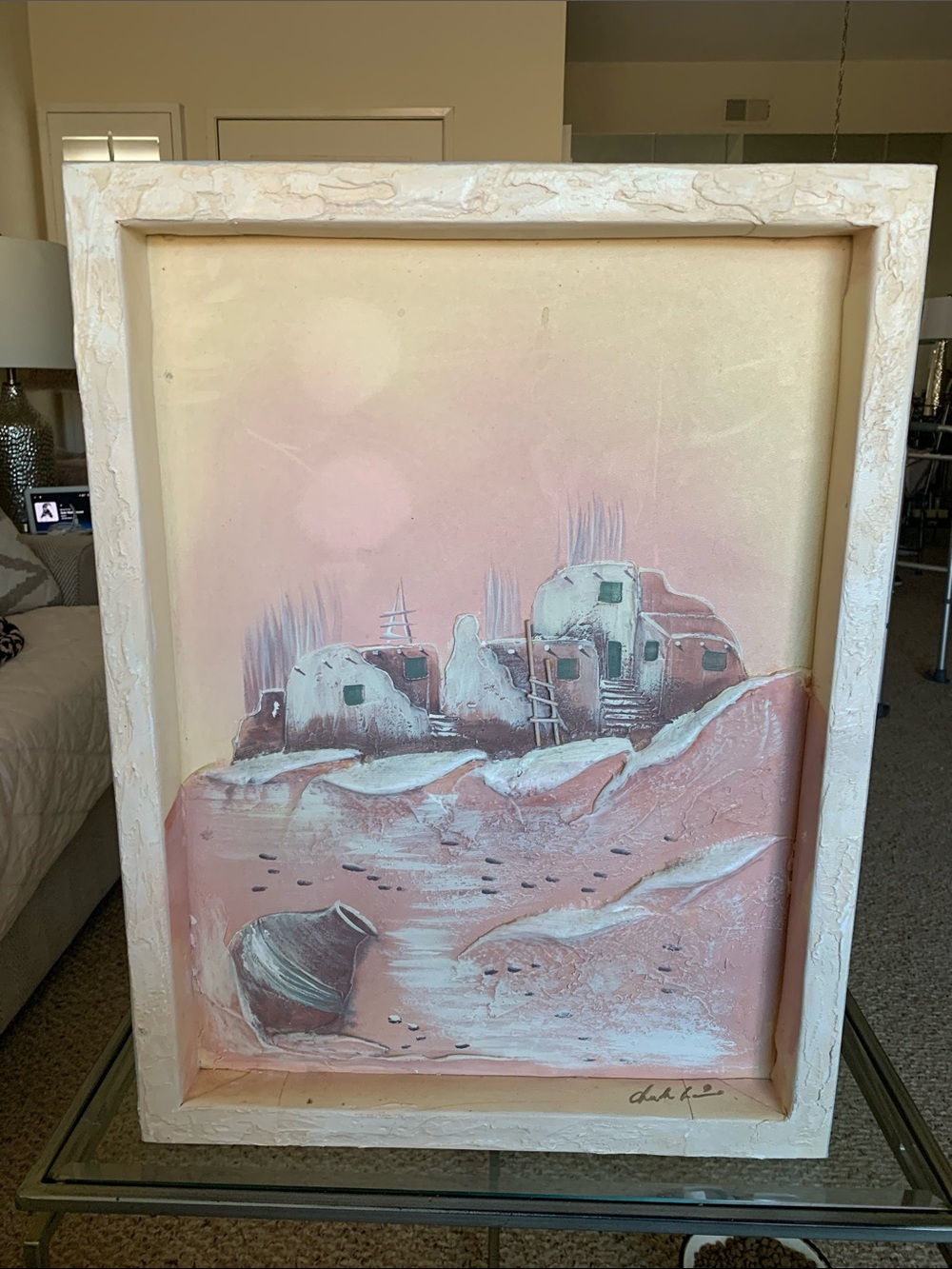 Pastel Pink Village Landscape Wall Art - Unbranded